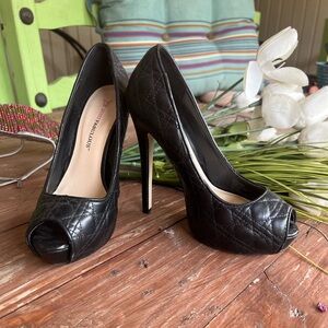 JustFab quilted leather look platform stiletto heels